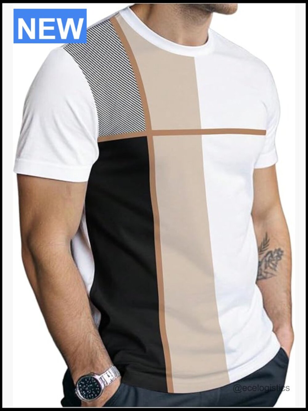 Men's Color Block Graphic Tee Crew Neck Short Sleeve Summer Top